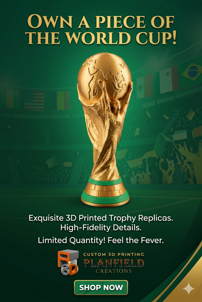 Gold Soccer Trophy Replica, 3D Printed Champion Display Statue