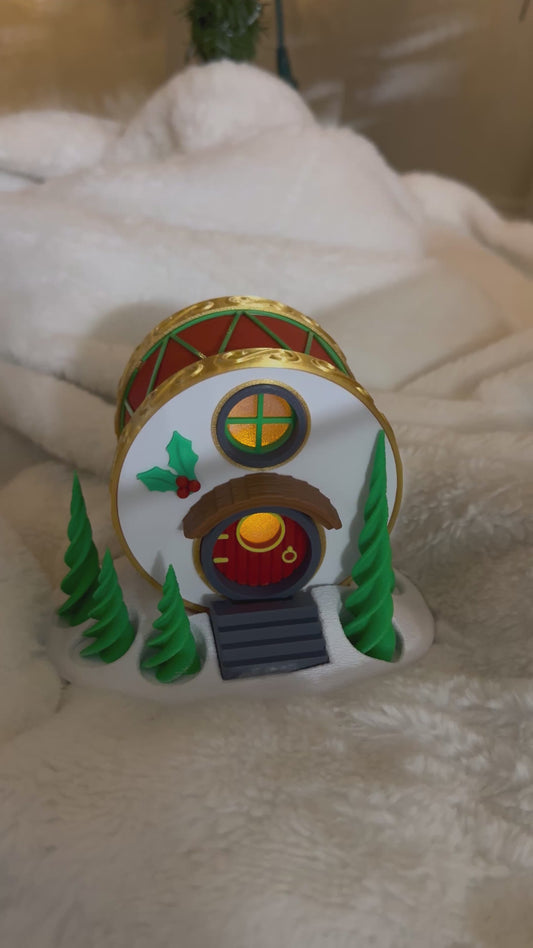 Christmas Drum Fairy House - with placement for tea light.